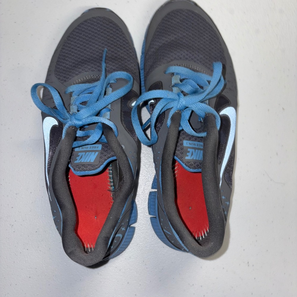 Nike Free Run 3 5.0 Womens 7.5 Dark Grey Blue Glow Running Shoes 510643-040